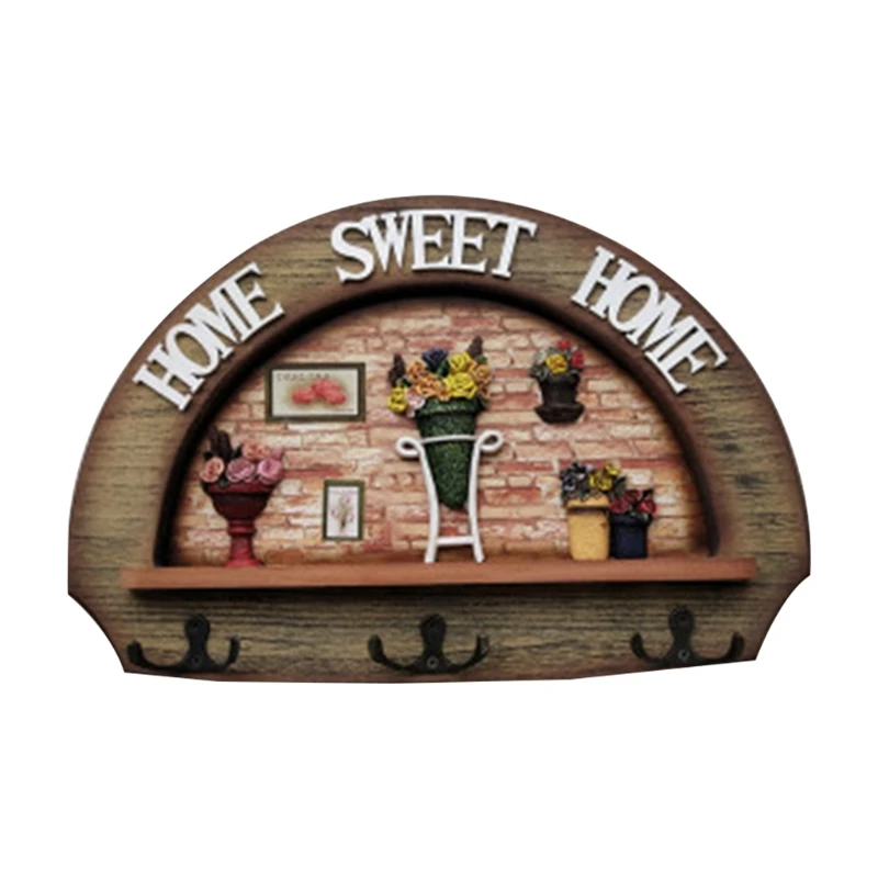 

Mediterranean Style Retro Wood Clothes Hanger Wall Mounted Coat Hook Key Holder Hat Scarf Handbag Storage Hanger