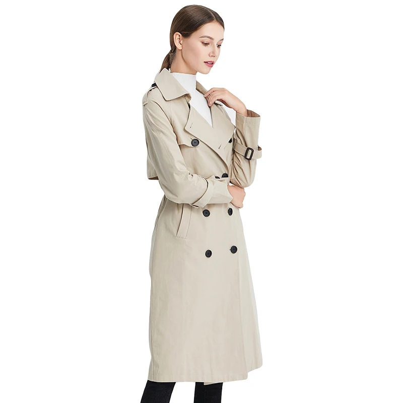 

Ailegogo New Autumn Women Double Breasted Long Khaki Trench Coat Casual Female Belt Slim Fit Turn Down Collar Windbreaker Tops