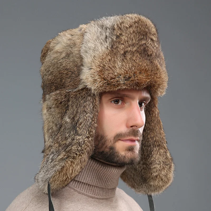 

Lei Feng Hat Rabbit Hair Men's Winter Fur Cap Thickened Outdoor Warm Ear Protection Middle-Aged And Elderly COTTON HAT