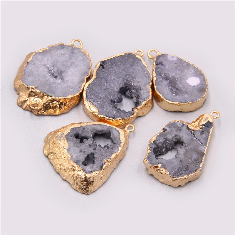 Оптовая продажа Серый Кристалл друза кварц натуральный серый камень ожерелье