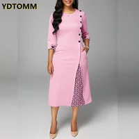 work dress women casual xxl size slim office a line dresses elegant patchwork long party dress pink clothing new arrival 2021