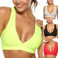 womens sports underwear female solid color jacquard weave fitness bra comfort workout crop vest ladies cross back yoga tops