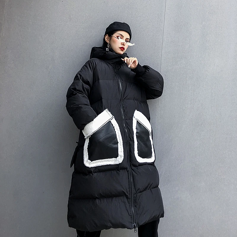 Уличное стильное плотное теплое пушистое хлопковое пальто зимнее длинное