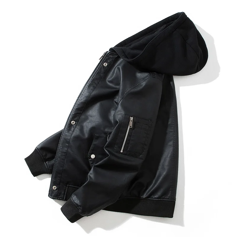 Мужская кожаная куртка уличная с капюшоном искусственная ( ый) куртки для мужчин