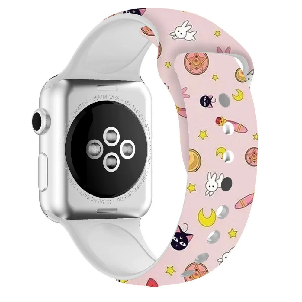 Сменный спортивный ремешок для Apple Watch Band 5, 4, 44 мм, 40 мм, силиконовый браслет с цветочным принтом для iWatch Series 3, 2, 1, 42 мм, 38 мм