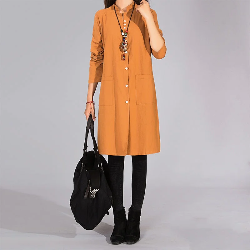 

Women's Shirt Skirt Mid Long Korean Loose Versatile Large Long Sleeve Button Up Shirt Spring Autumn New Tops Blouses Tops M-3XL