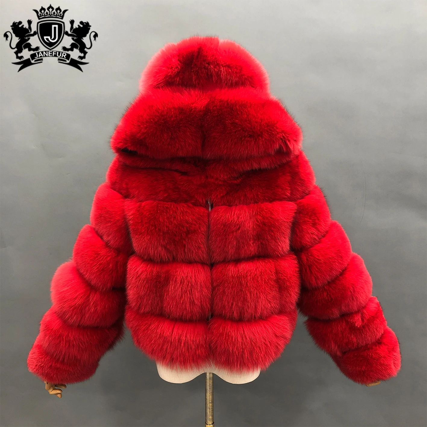 

Janefur Winter Warm Plus Size Thick Real Fox Fur Women Hooded Coat