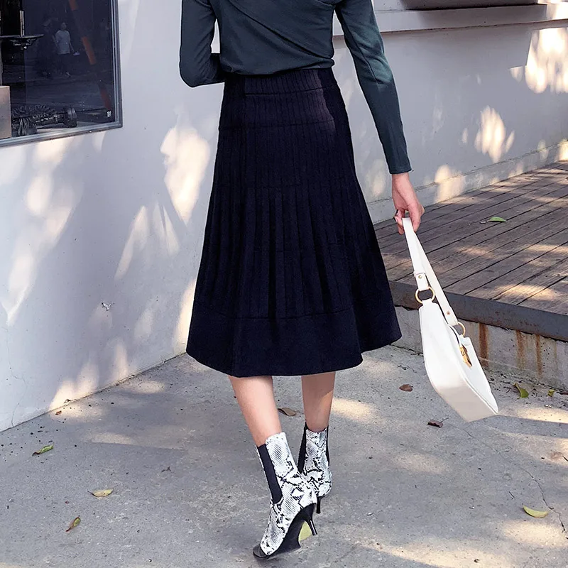 Трикотажная юбка средней длины Женская с завышенной талией одноступенчатая на