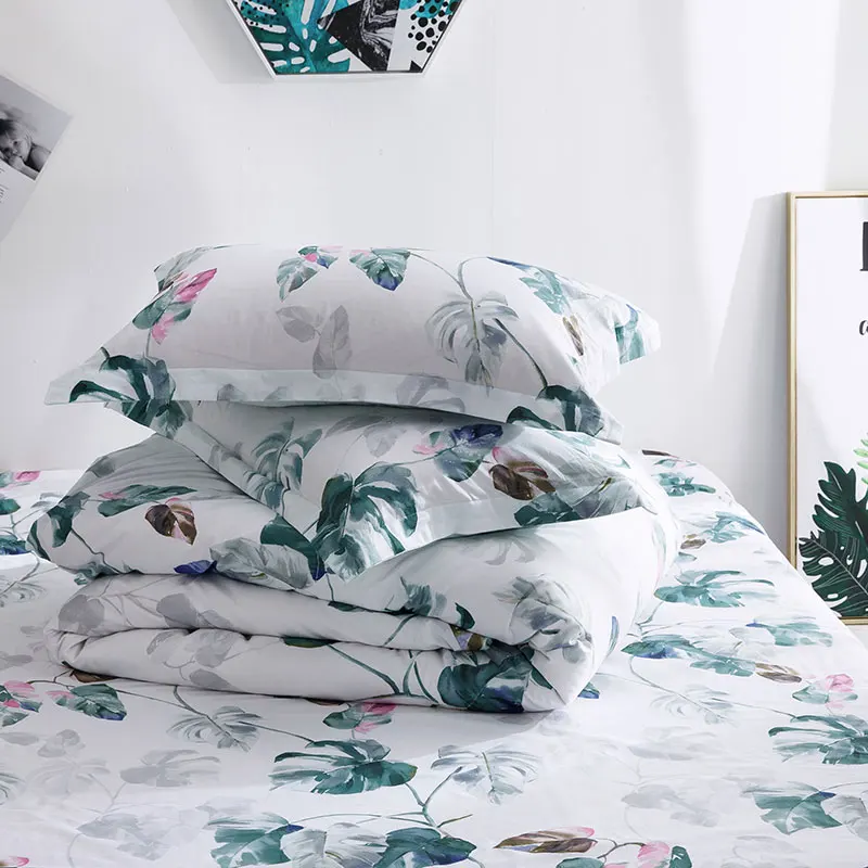 Tropical Rainforest Banana Leaf Design Washed Cotton Bedding Set Nordic Simple Duvet Cover Pillowcase Home Bedroom Living | Дом и сад