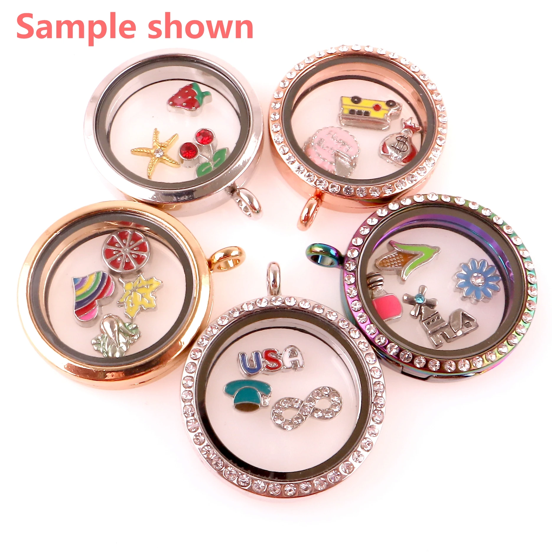 

10pcs/lot 25mm mix color Crystal Round alloy twist Memory Living Magnet Glass Key Ring Keychains Locket fit for Floating charms