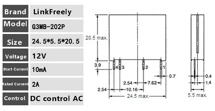G3MB-202P PCB SSR реле напряжения Модуль 5VDC вход 240V 2A Выход DC управление AC микро твердотельное реле 12V 24V