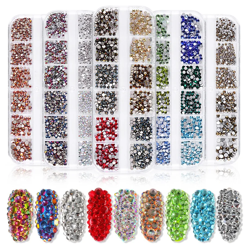 

12 Grids/Set Shiny Crystal Nail Rhinestone 3D Glitter Diamond Manicure Tools DIY Nail Art Decoration