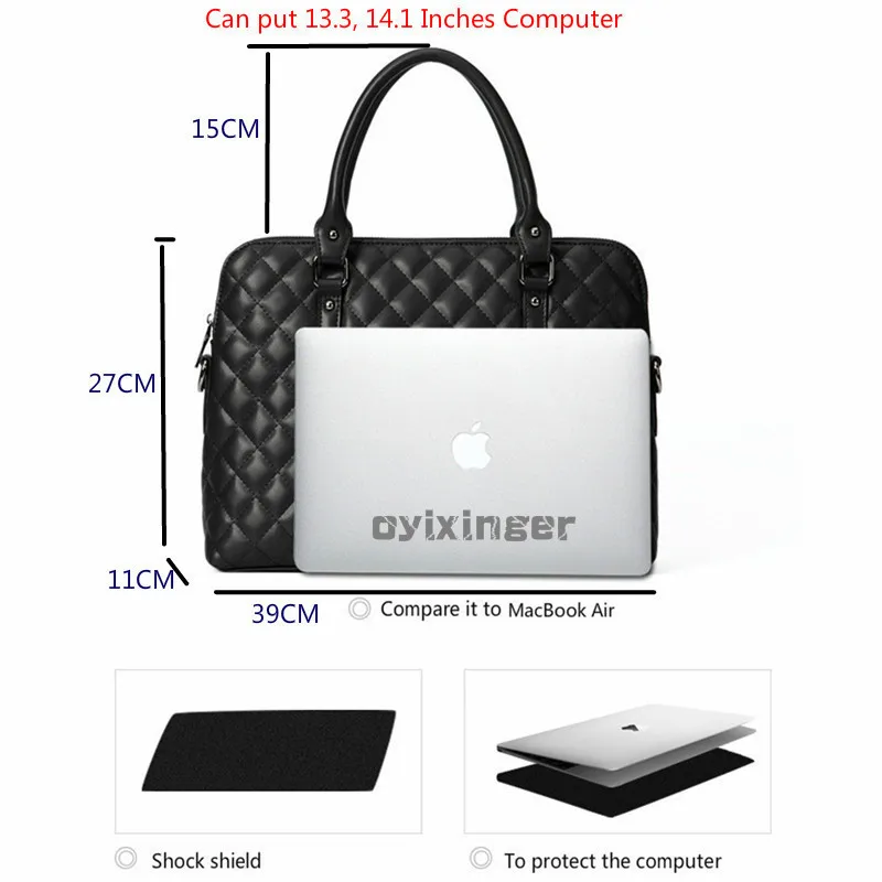 volasss black luxury womens handbags genuine leather business briefcase bags designer women handbag female office 14 laptop bag free global shipping