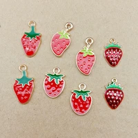 10pcslot new arrival cute gold tone all enamel strawberry charms pendants for jewelry making fruit charms