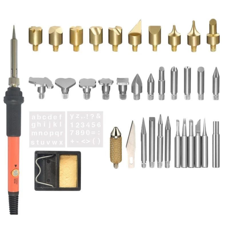 

37 in 1 Brand Tool Kit Wood Burning Kit Soldering Iron 60W Adjustable Temperature Circuit Board Branding Tool EU Plug