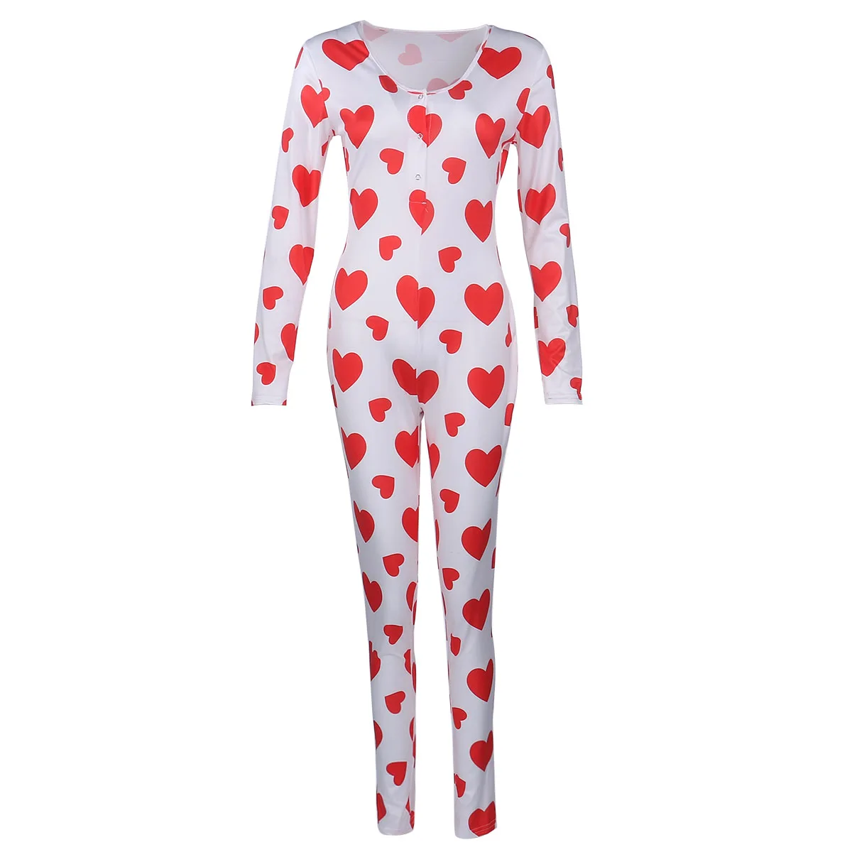 Valentine's Day Womens Sexy Print Home Onesies Jumpsuit Sleepwear Long Sleeve Bodycon Bodysuit Romper Trousers Pajamas One Piece