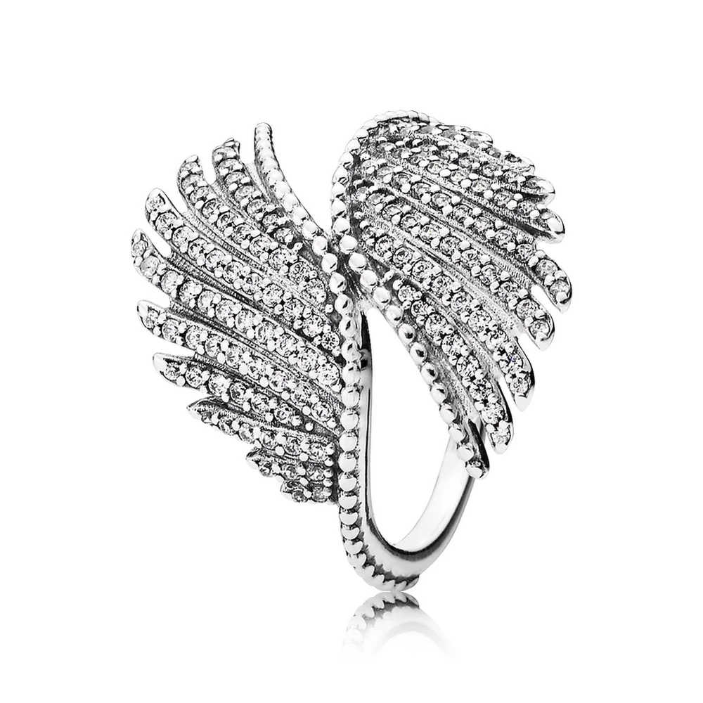 Подлинное 925 пробы Серебряное Оригинальное величественное перьевое кольцо