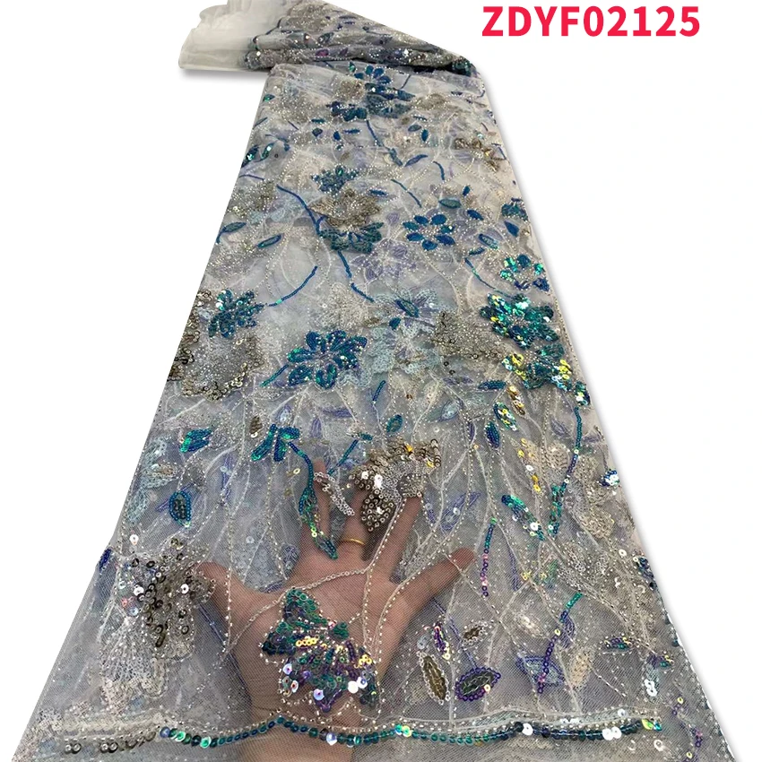 

New Design African French Lace Cloth Ankara Classic ​Sequin Material Silk Eco-Friendly Dress Fabric ZDYF02125 C