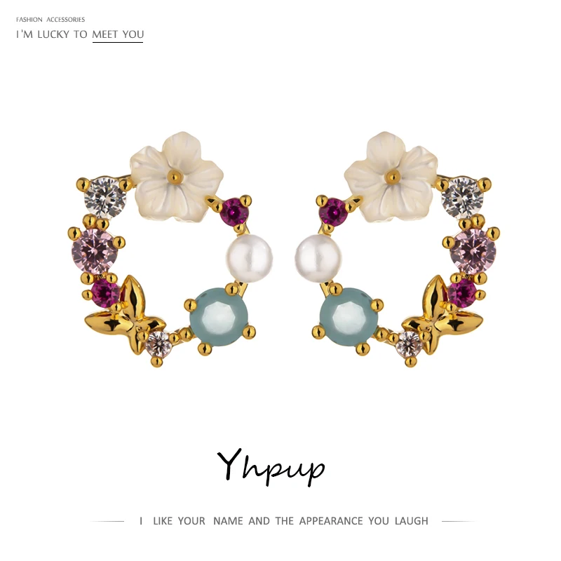 Изысканные маленькие цветочные серьги гвоздики Yhpup роскошные круглые красочные
