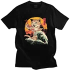 Футболка мужская хлопковая с рисунком кошки, брендовая футболки Wave с коротким рукавом, японская футболка с рисунком кошачьего кота