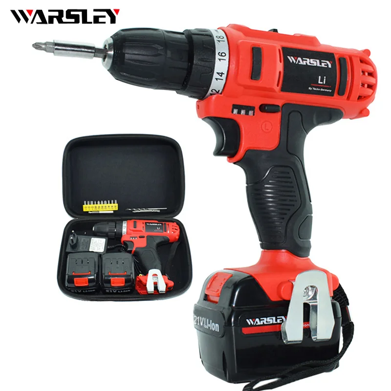 Беспроводная электрическая отвертка 21 в дрель с 2 аккумуляторами