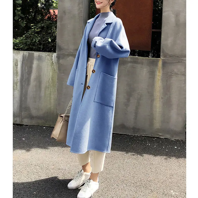 

Light and Luxurious Temperament Autumn and Winter Plus Size Woolen Women's Mid-length Slim Suit Collar Loose Coat