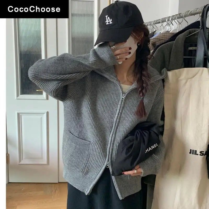 

Вязаные кардиганы в стиле старшей школы 4 цветов, Модный зимний однотонный Свободный корейский шикарный Повседневный свитер большого разме...