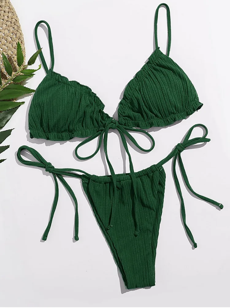 

Swimwear Women 2021 Brazilian Bikini Set Sexy String Swimsuit Female Pleated Bikini Suit Swim Clothes Women Mini Bathing Suit