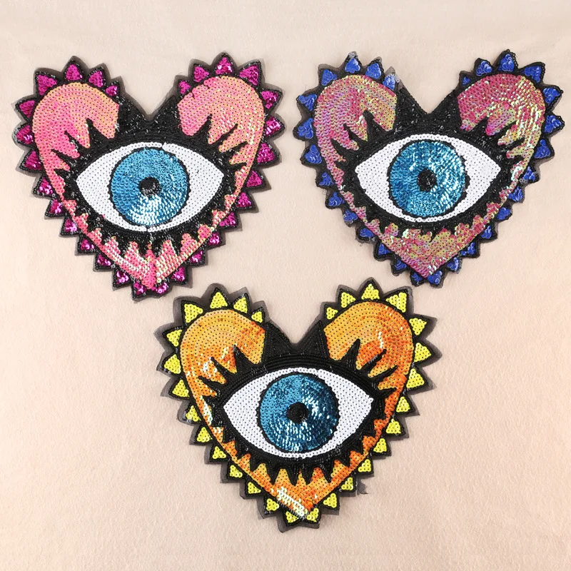 

6 Pcs/lot Large Sequins Embroidery Patches Love Heart Eyes Clothing Decoration Garment Sewing Accessories
