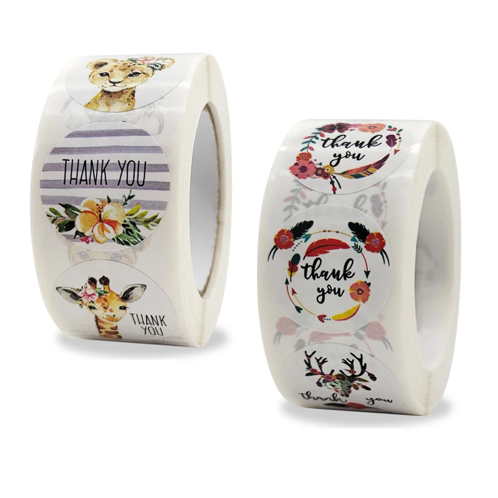 

25mm Animal Flower Thank You Stickers For Handmade Stationary Stickers Pattern Seal Labels Gift Box Package Decorations