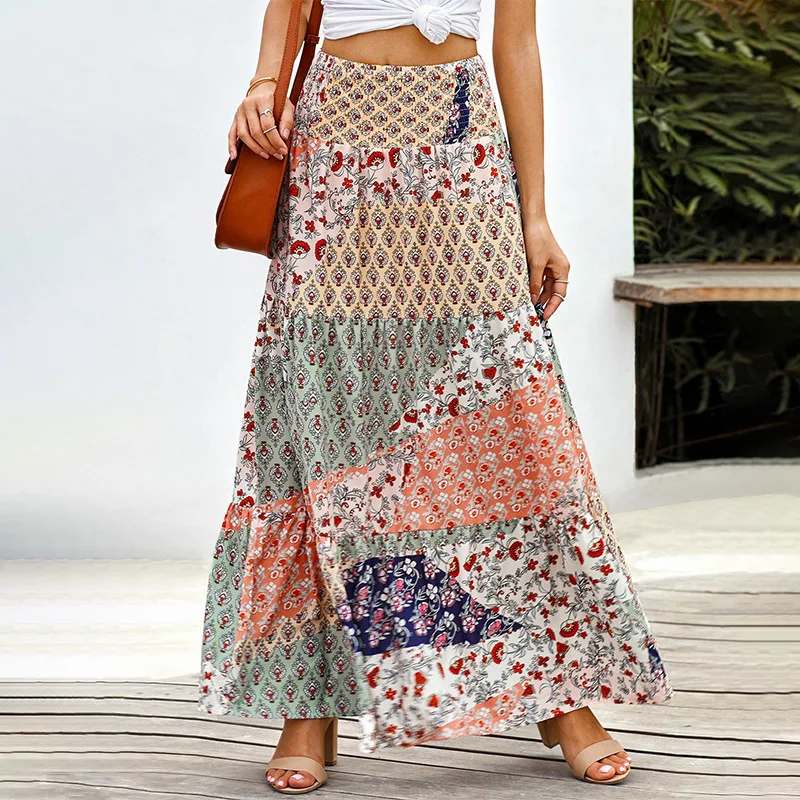 

Jastie 2022 Summer Bohemian Women's Printed Skirt National Style High Waist Slim Skirts
