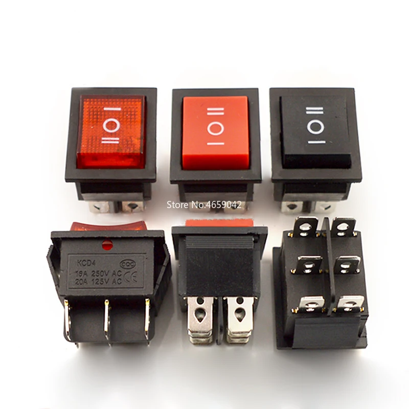

5Pcs KCD4 Rocker Switch ON-OFF 3 Position 6 Pins Electrical equipment With Light Power Switch 16A 250VAC/ 20A 125VAC