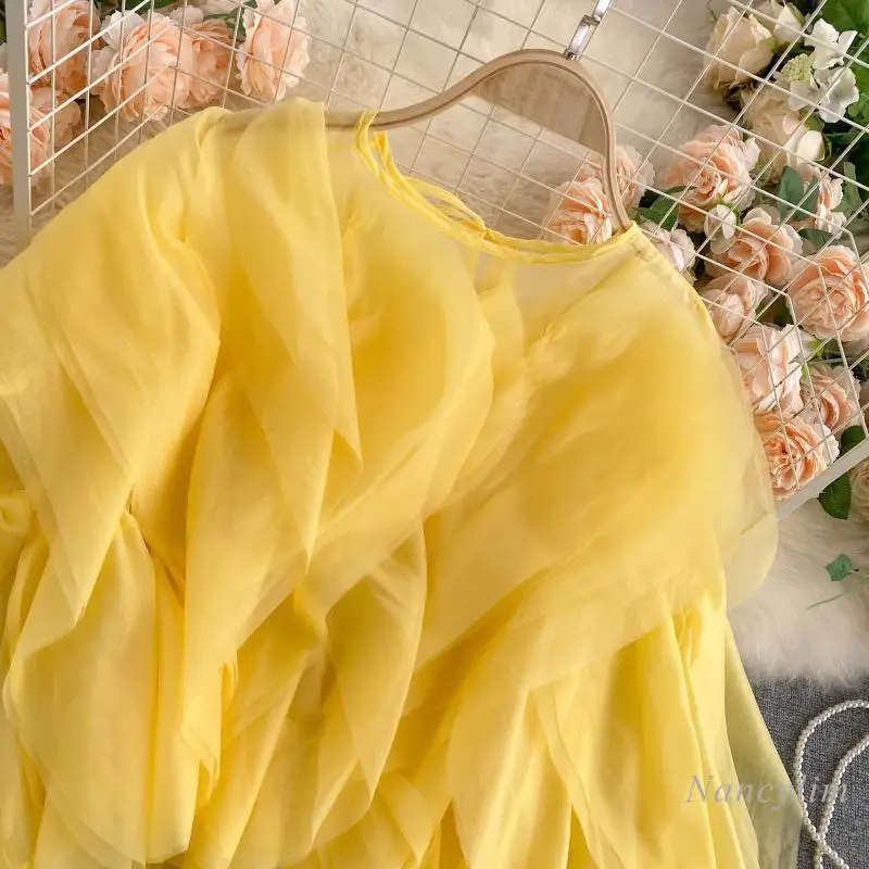 

Multi-Layer Ruffled Chiffon Shirt Girls Lady's Blouses Crop Top Fairy Goddess Tops 2021 Summer Autumn New Women's