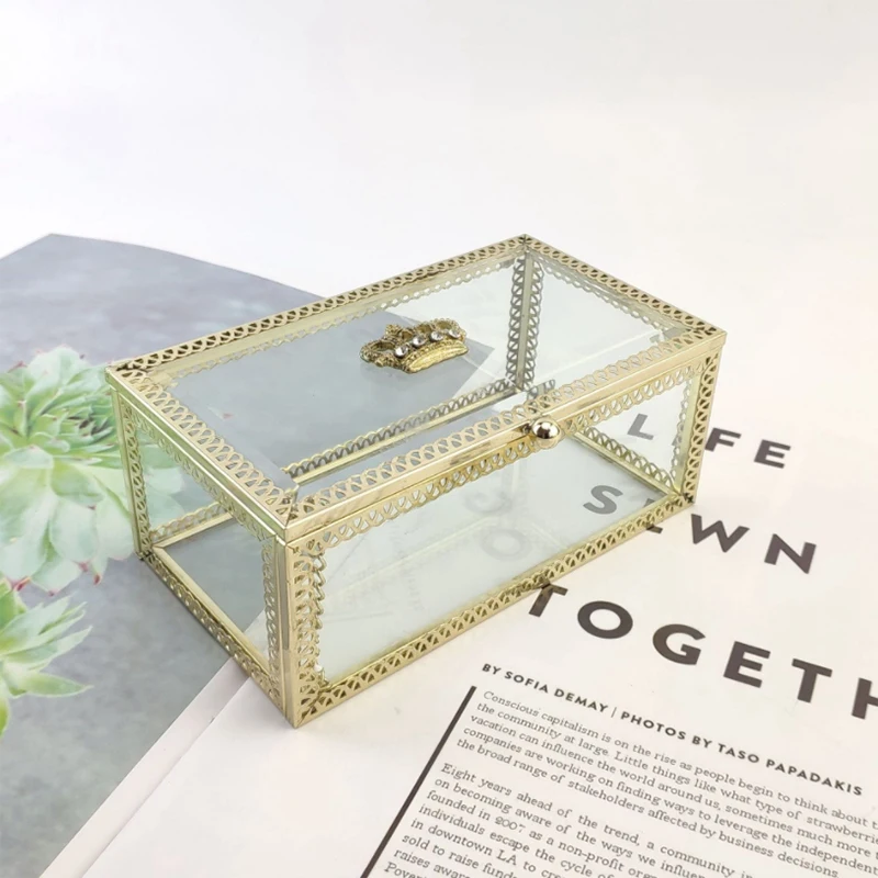 

Transparent Glass Ring Box Wedding Ring Box Geometric Clear Glass Jewelry Box Jewelry Tabletop Storage Holder