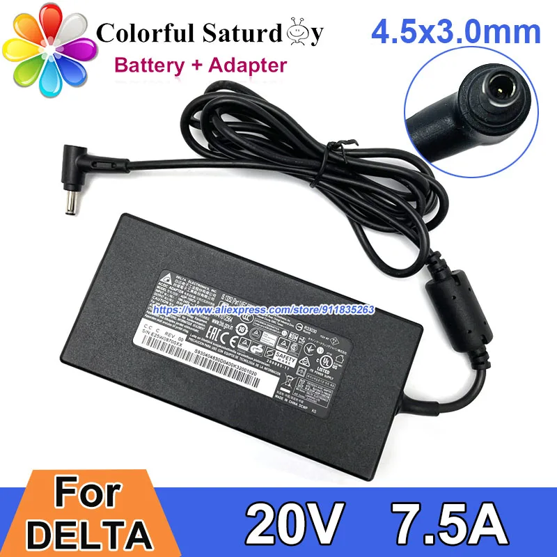 

Origina DELTA ADP-150CH D AC Adapter 20V 7.5A 150W Power Supply For MSI GF76 Laptop Charger 4.5 x 2.8mm