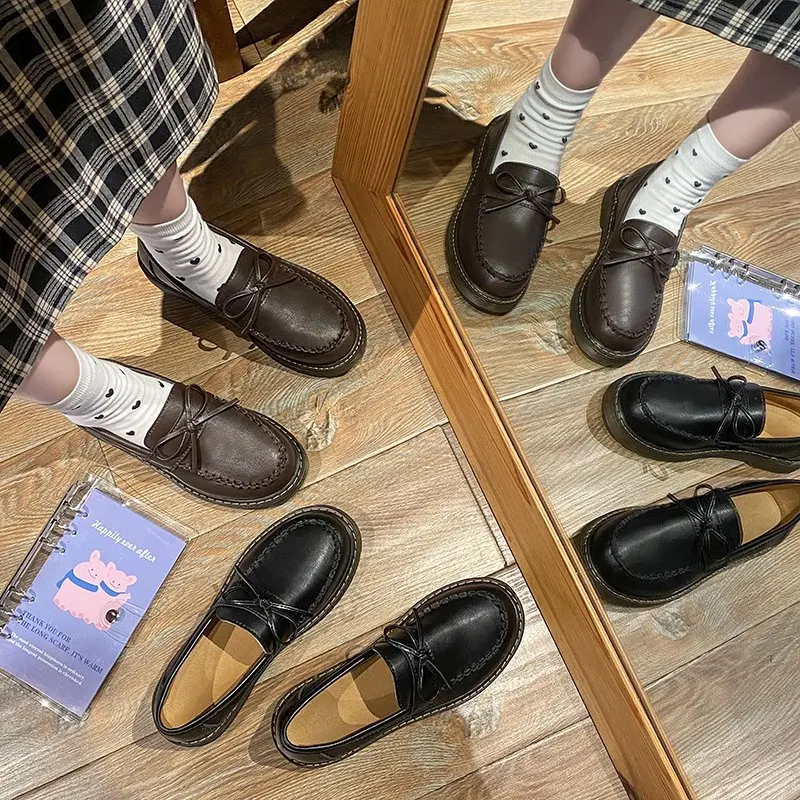 

Women's Shoes Platform All-Match Round Toe Autumn British Style Female Footwear Shallow Mouth Bow-Knot Casual Sneaker Low Heels