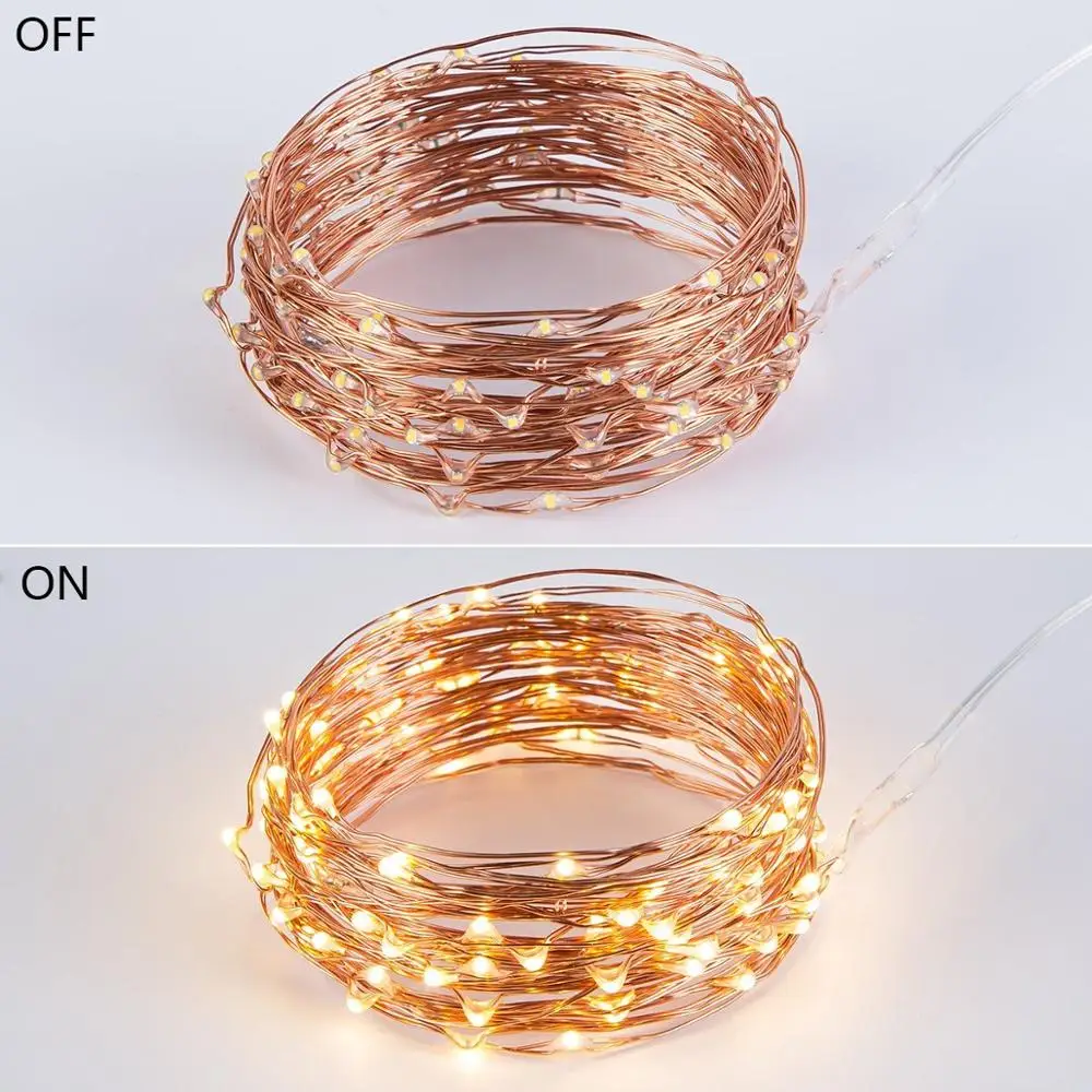 Гирсветильник да светодиодная медная с питанием от 3 батареек АА 5 м 50 светодиодов