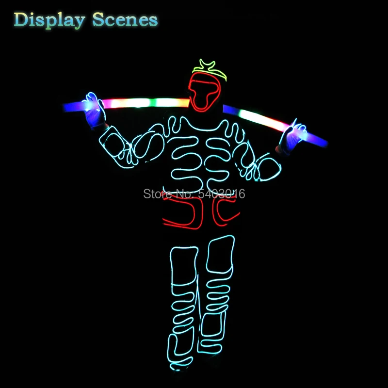 Горячая EL неоновый флуоресцентный костюм вечерние принадлежности для косплея Wire