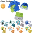 Детский купальник, купальник из трех предметов, детский купальный костюм с шапочкой, купальные костюмы для мальчиков, одежда для пляжа и серфинга, для мальчиков мультфильм Динозавр