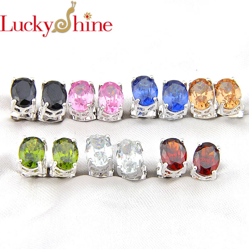 Женские серьги пусеты LuckyShine из черного оникса оливкового и розового цветов 1