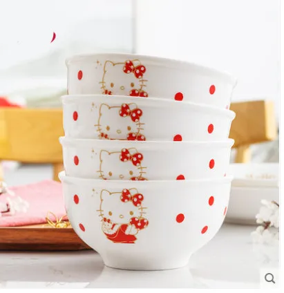 4pcs 4.5/5inch Kitty ceramics Bowl breakfast Korean bowl salad Dessert Children tableware Kitchen Household Dinnerware | Дом и сад