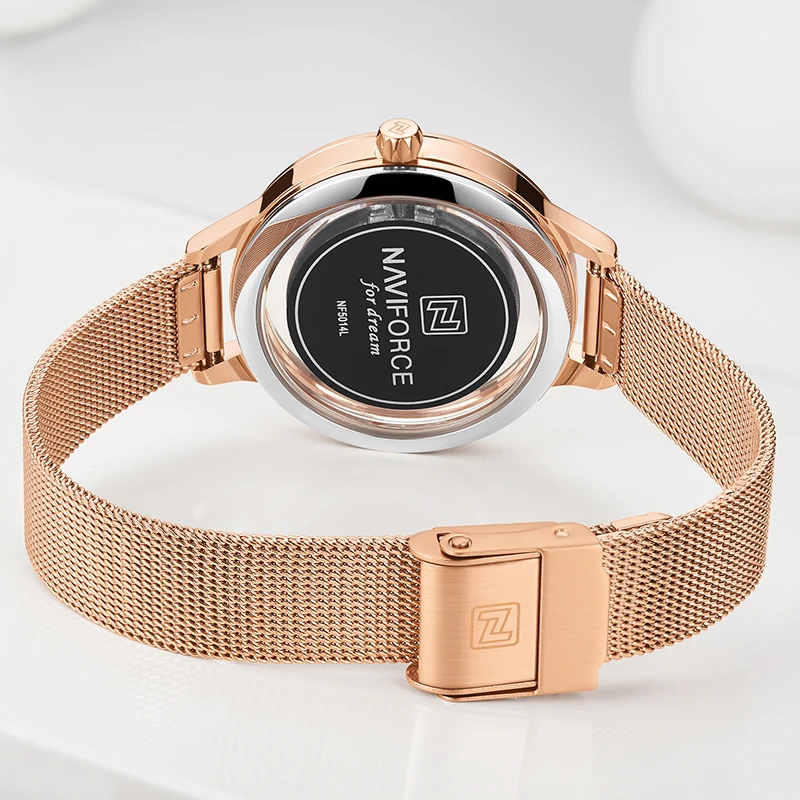 Часы наручные NAVIFORCE женские кварцевые люксовые модные с браслетом из нержавеющей