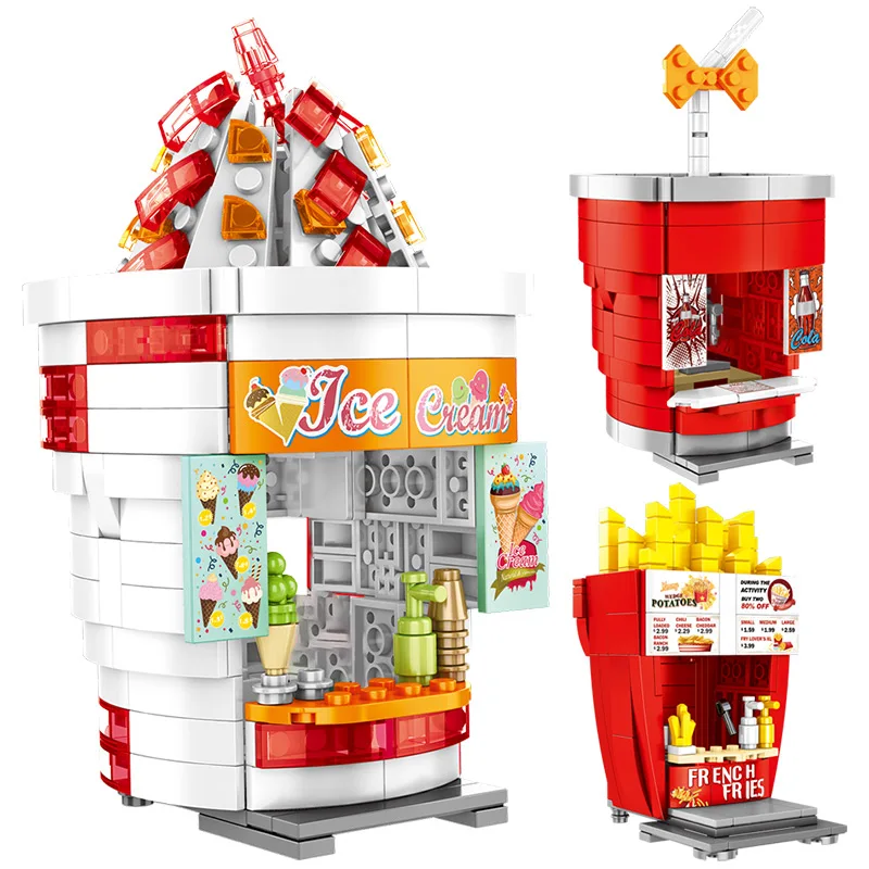 

City Friends Food Hamburgers Shop Street View Buildings Block For Ice Cream House Truck Bricks Sets Toys For Children Gift