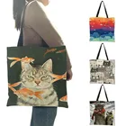 Оригинальная креативная Сумка-тоут с принтом живопись маслом Кот для женщин, Повседневная сумка на плечо для путешествий, сумки для школы и шопинга