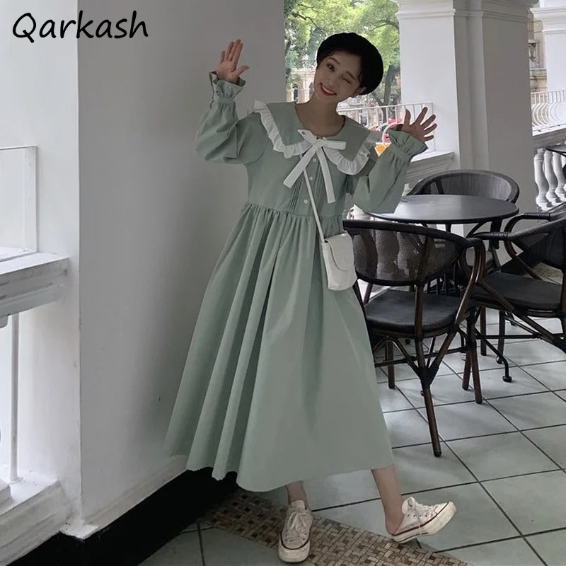 

Dress Women Harajuku Autumn 2021 Kawaii Fitting Loosely Femme Long Sleeve Cute Clothes Peter Pan Collar Vintage Vestidos Mujer
