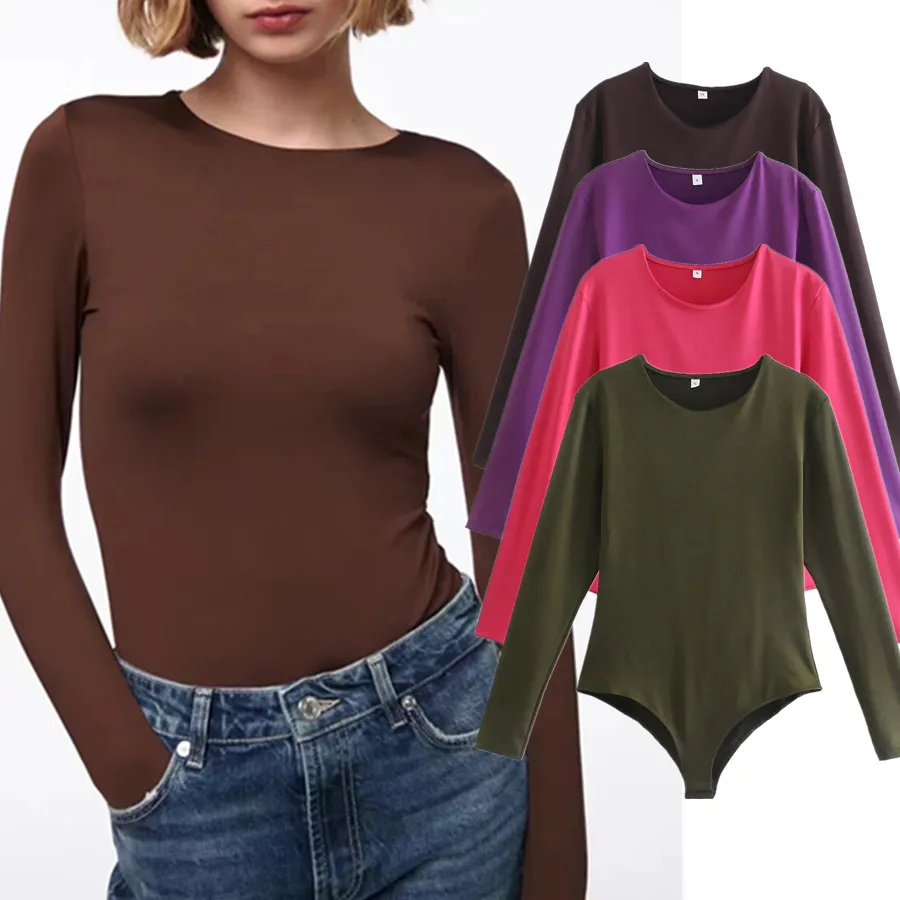 

Withered 2022 Ins Blogger Fashion Sexy Bodysuits Women England Style Retro Solid Sheath Long Sleeve Tshirt Women Bodysute Tops