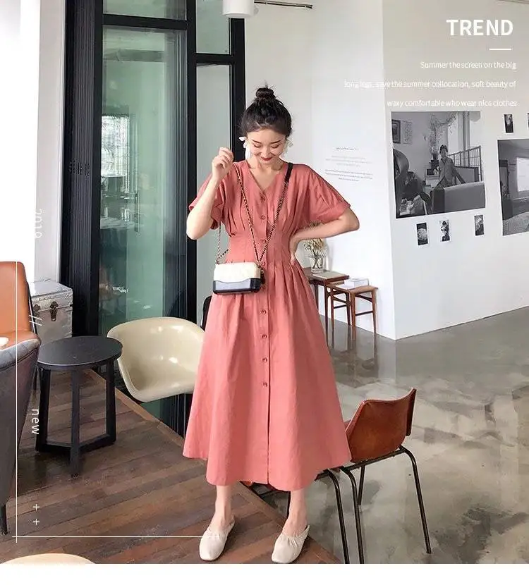 

2020 New Summer Women Casual Sashes A Line Dress Ladies Short Sleeve V Neck Elegant Dresses New Fashion Midi Women Vestidos H101