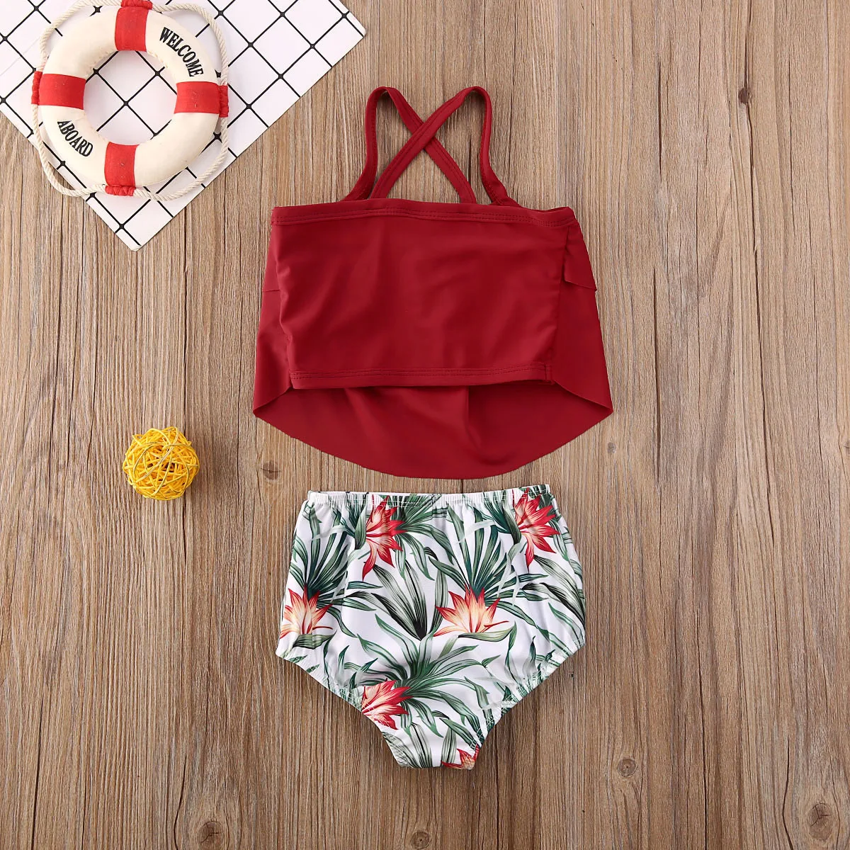 Детское бикини для девочек купальный костюм с цветочным рисунком пляжная одежда
