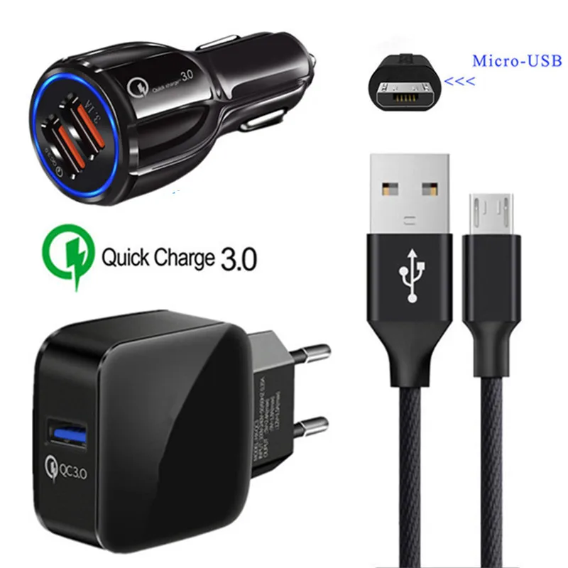 Быстрое зарядное устройство QC 3 0 автомобильное кабель Micro USB для телефона Huawei Y9 Y5 Y6