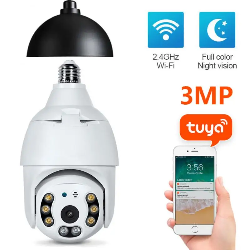 

Умная Wi-Fi камера E27 3MP Tuya с автоматическим отслеживанием, 1080P IP, скоростная купольная уличная PTZ-камера видеонаблюдения с ночным видением